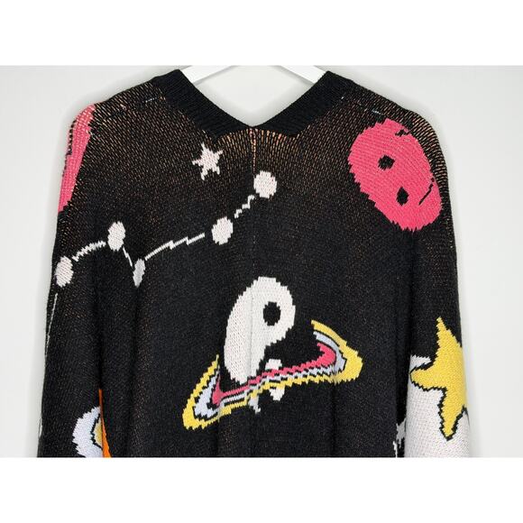 Dressed in Lala Outerspace Oversized Cardigan Sweater Black Multi Women L/XL NWT - Picture 6 of 12